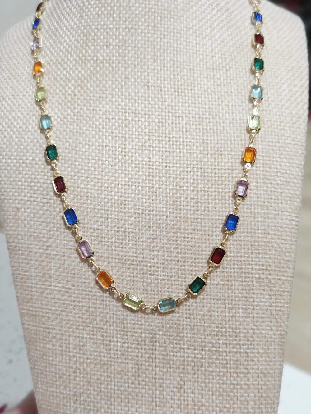 Gold Multi-Color Gemstone Station Necklace - Women Jewelry